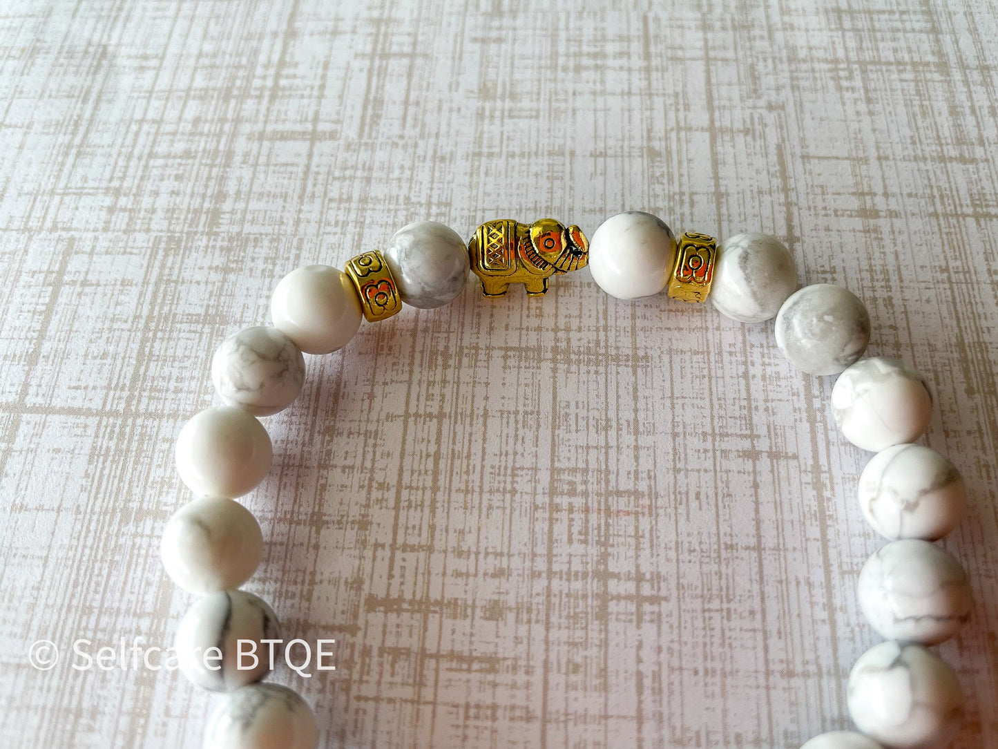 The Gentle Giant: White Turquoise & Golden Elephant Bracelet