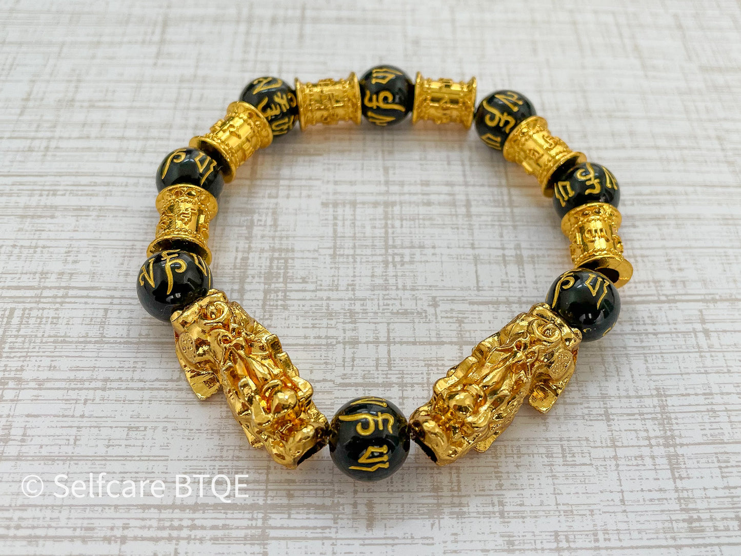 Double Pixiu Prime Feng Shui Six Word Mantra Bracelet