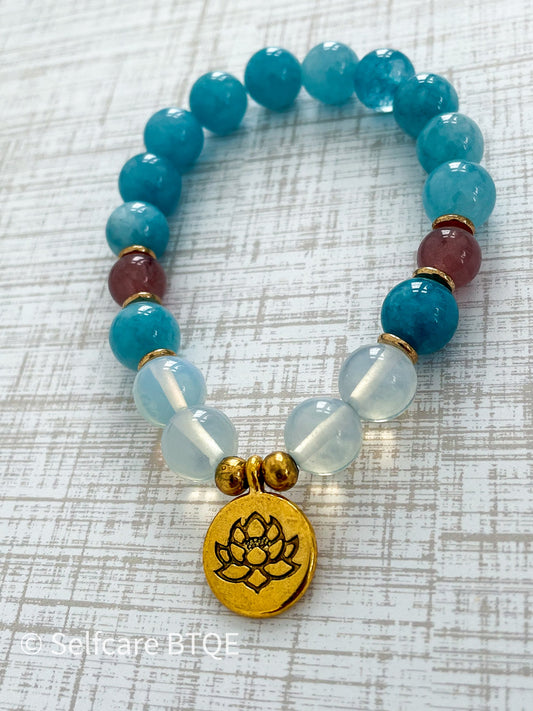 Treasure of Mermaids Bracelet with Aquamarine & Sunstone Stones | 10mm