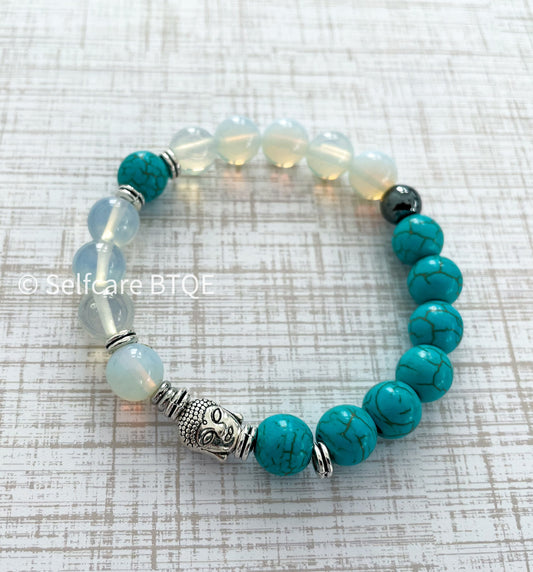 The Enlightened Harmony Bracelet with Opalite Moonstone and Turquoise Natural Stones | 10mm