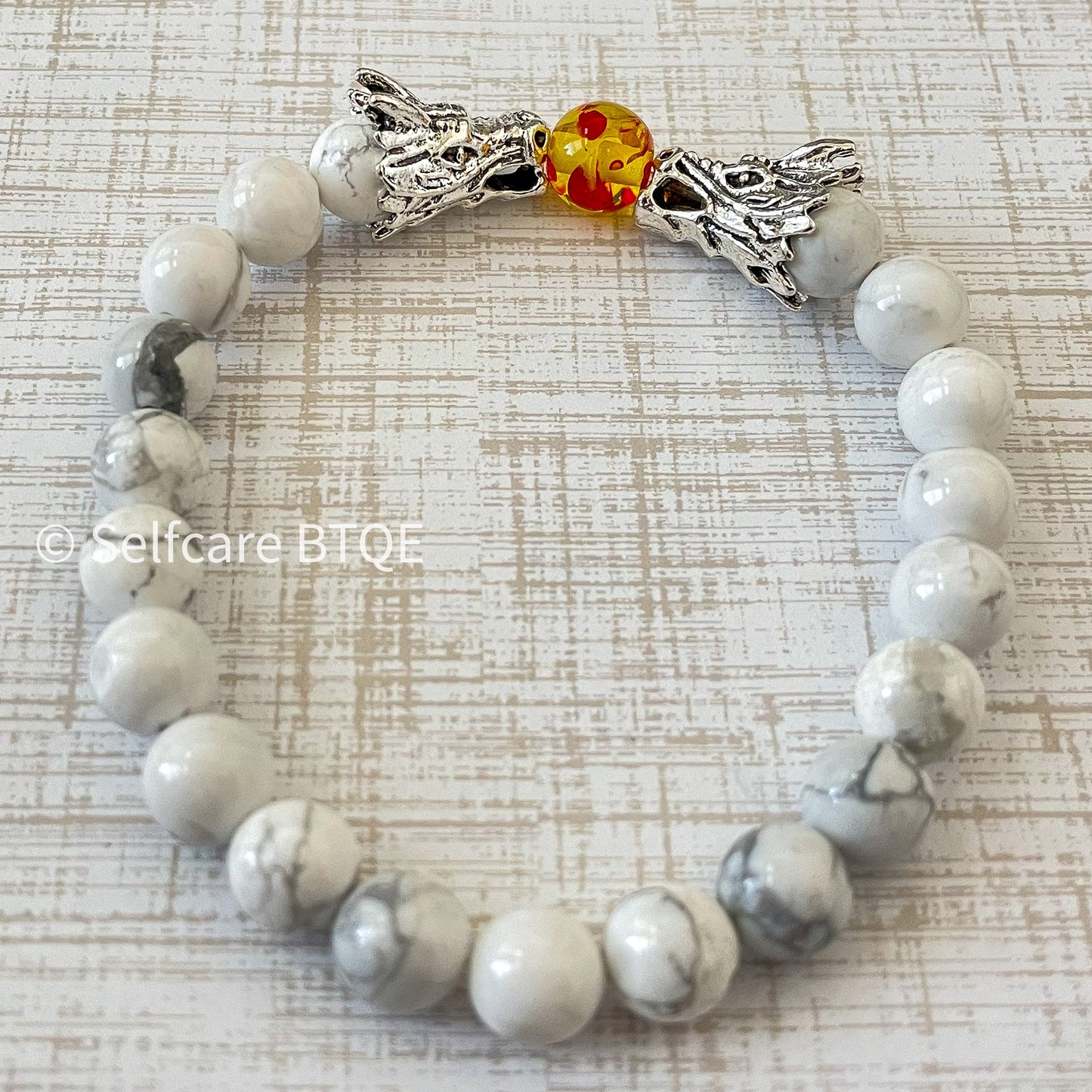 Dragon Bracelet White Turquoise & Amber Resin And Dragon Head Beads