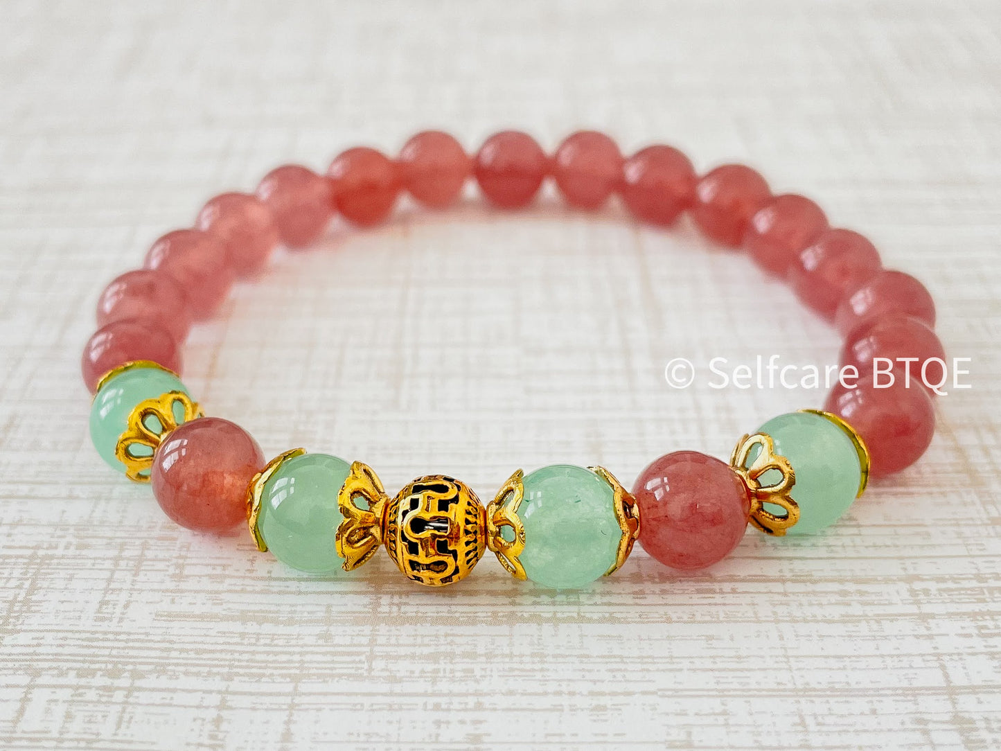 The Heart’s Oasis: Strawberry Crystal & Aquamarine Agate Bracelet