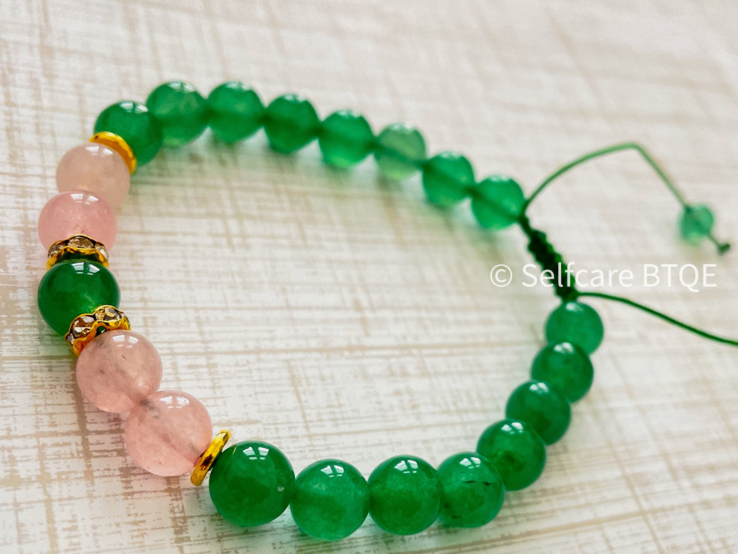 The Heart’s Harmony: Natural Emerald Jadeite & Rose Quartz Bracelet