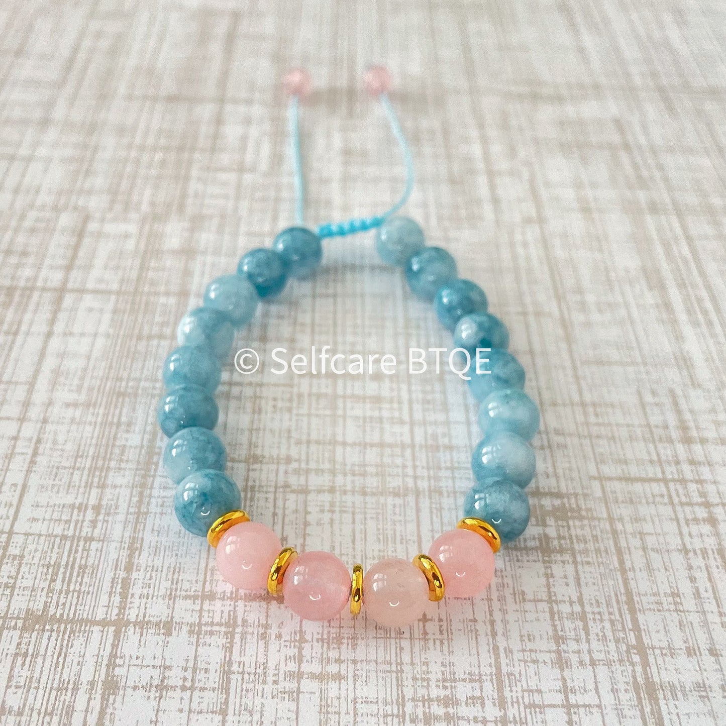 Rose Quartz & Natural Aquamarine Stone Beaded Bracelet | 8 mm