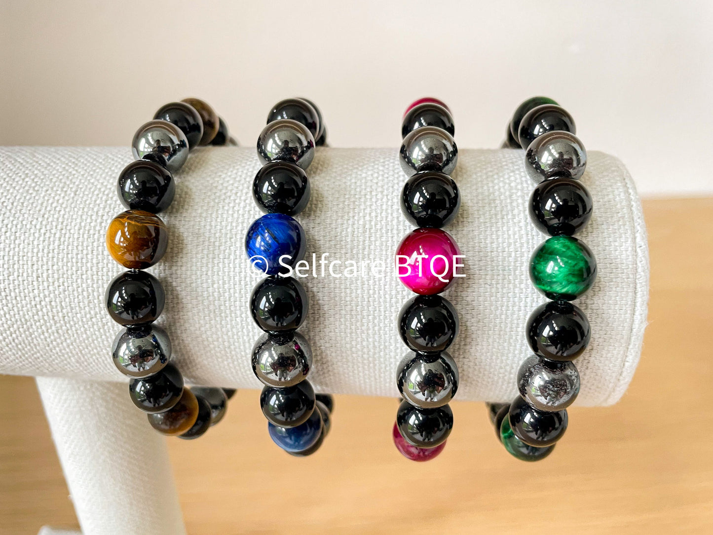 Triple Protection Bracelet with Rose Red Tiger's Eye Stones