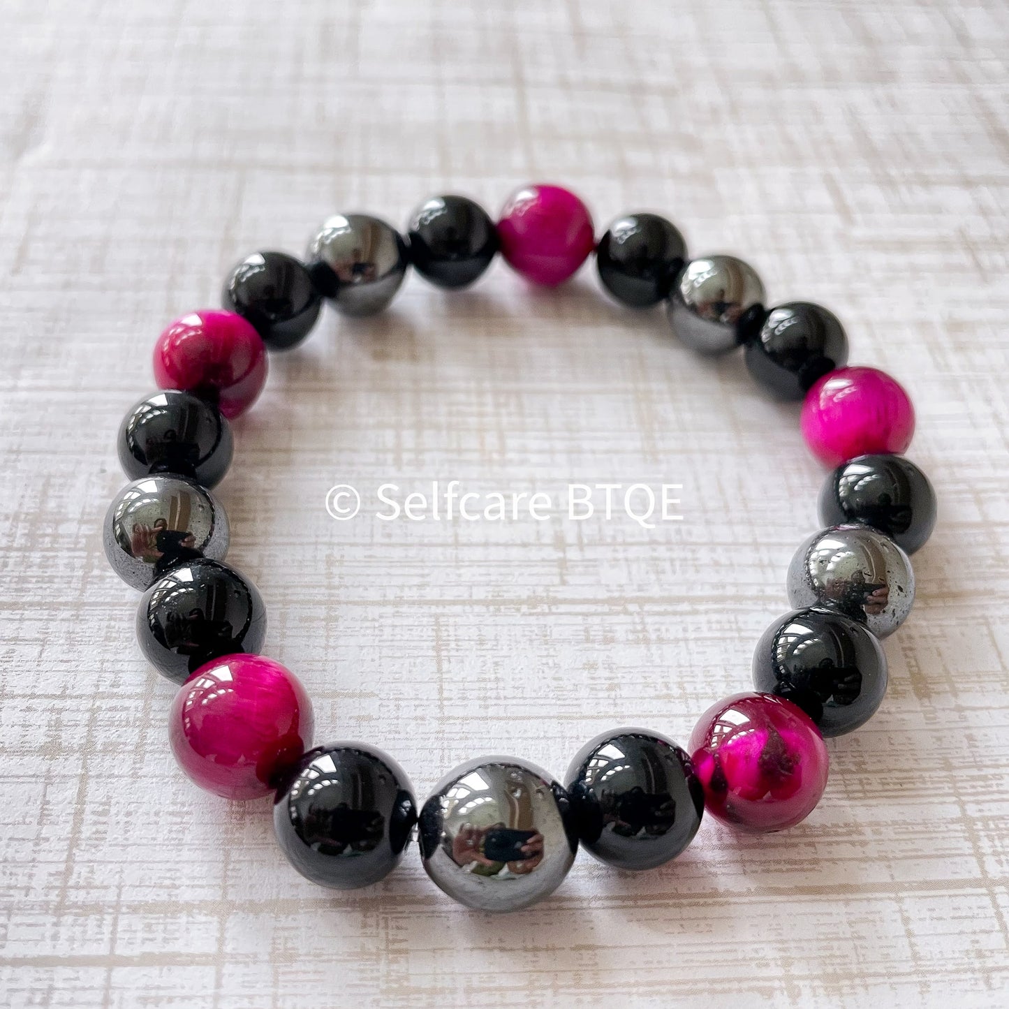 Triple Protection Bracelet with Rose Red Tiger's Eye Stones
