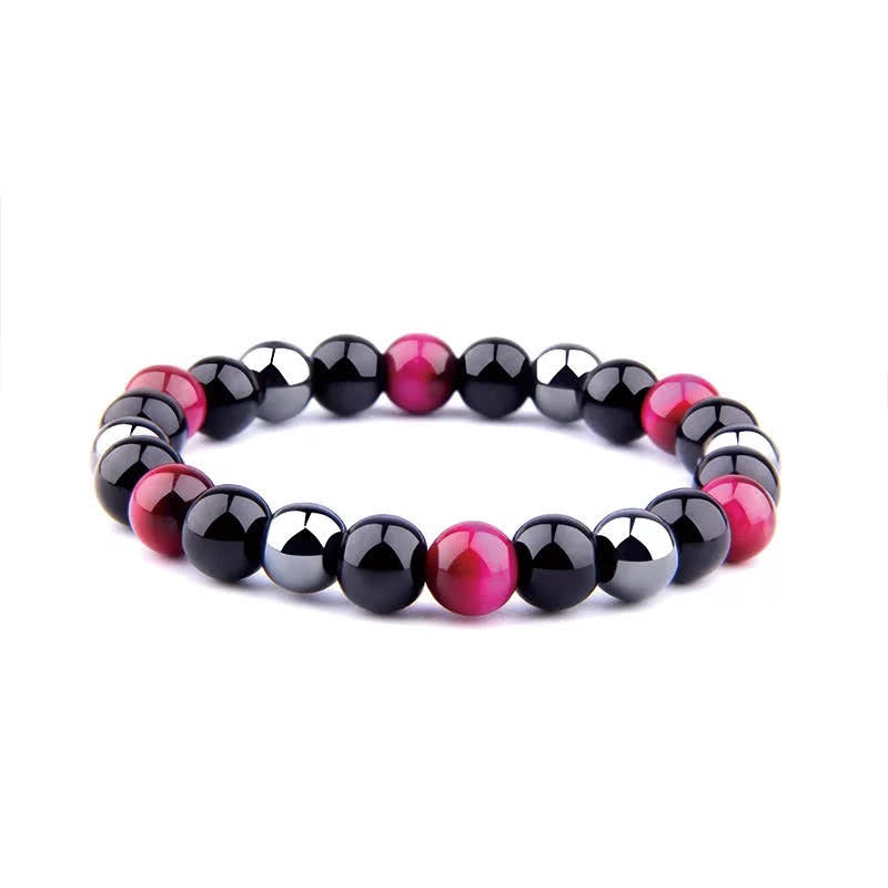 Triple Protection Bracelet with Rose Red Tiger's Eye Stones