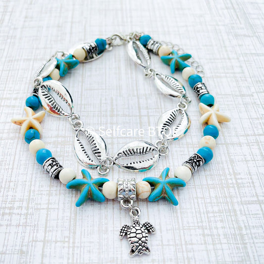 Turtle & Starfish Charm Bohemian Boho Anklet
