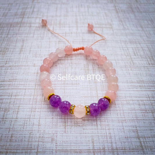 Rose Quartz & Amethyst Adjustable Stone Bracelet | 8mm