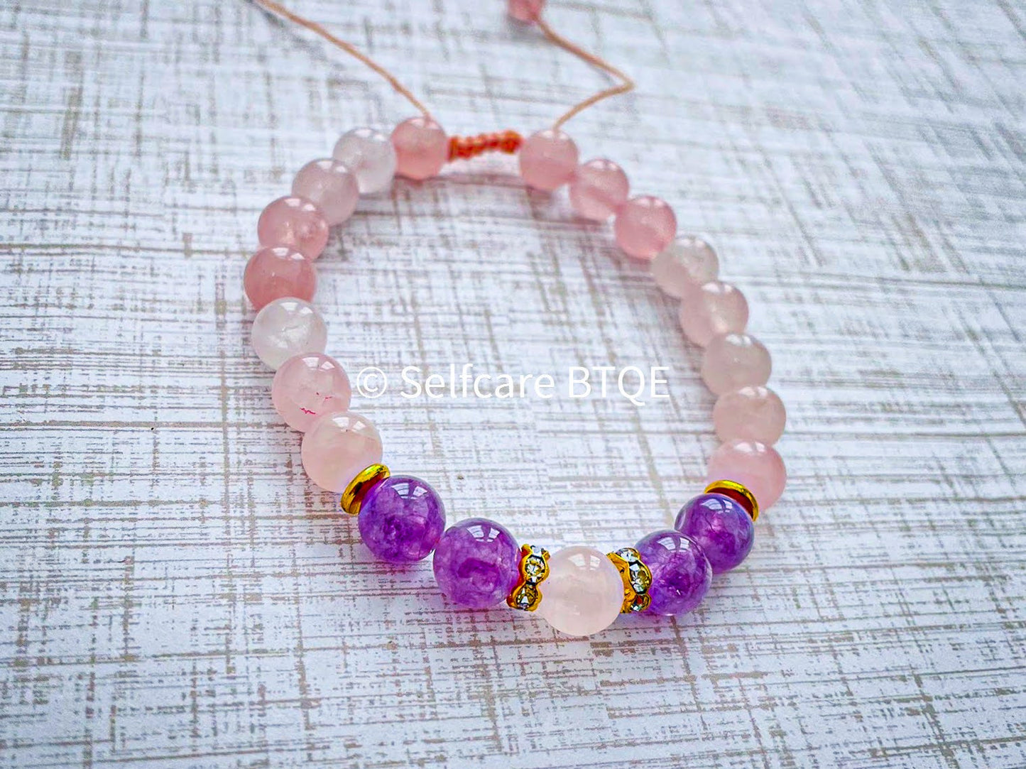 Rose Quartz & Amethyst Adjustable Stone Bracelet | 8mm