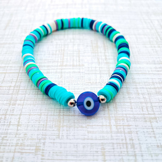 Clay Bead Evil Eye Preppy Heishi Bracelet