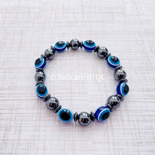 Hematite Evil Eye Bracelet |8mm