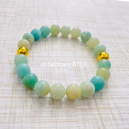 Amazonite Gold Stud Bracelet | 8mm