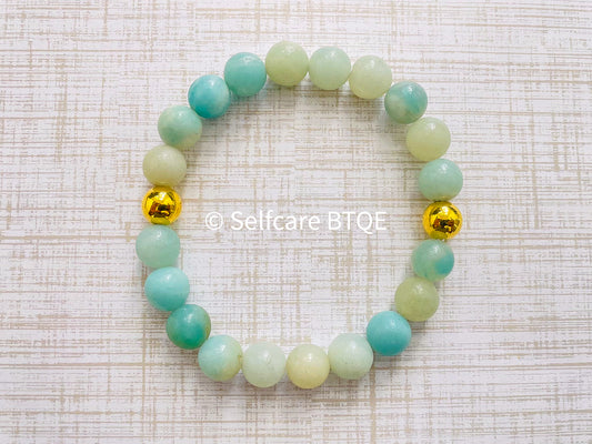Amazonite Gold Stud Bracelet | 8mm