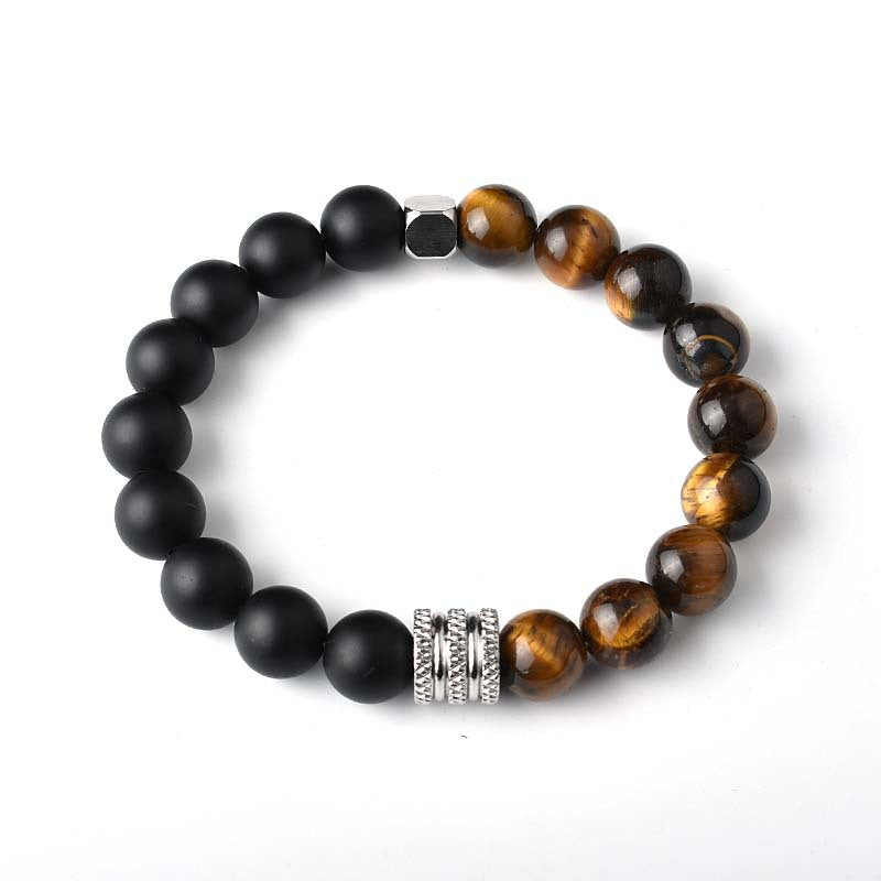 Tiger’s Eye and Frosted Black Agate Stone Bracelet |8mm
