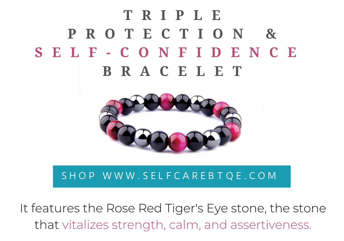 Triple Protection Bracelet with Rose Red Tiger's Eye Stones