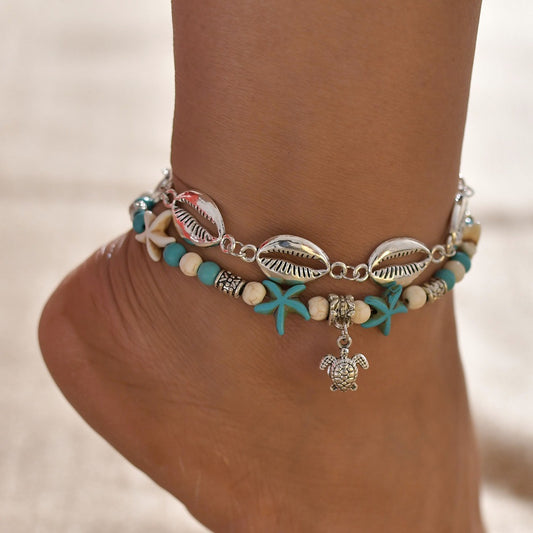 Turtle & Starfish Charm Bohemian Boho Anklet