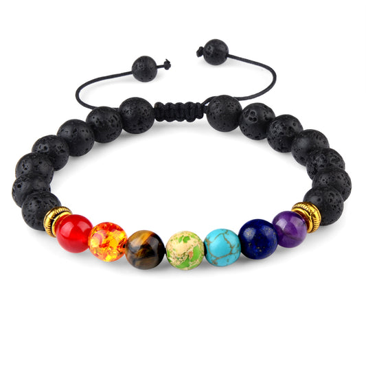 7 Chakras Energy Healing Lava Stone Braided Rope Bracelet