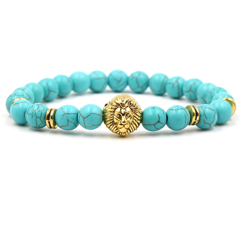 Blue Turquoise 24k Gold Plated Lion Head Marble Bracelet
