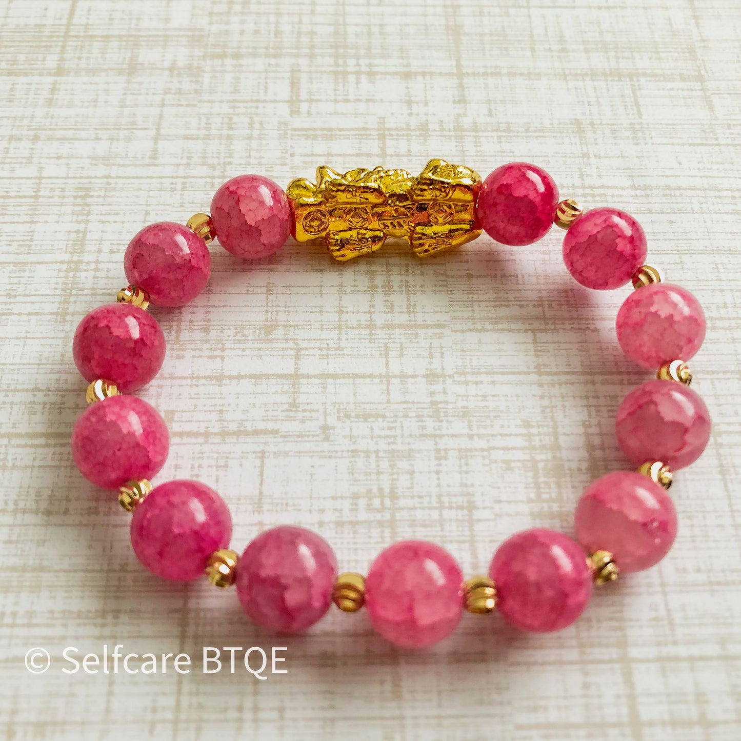 The Pink Jade Pixiu Bracelet | Pink Jade & Gold Pixiu | Love · Luck · Prosperity | 8mm