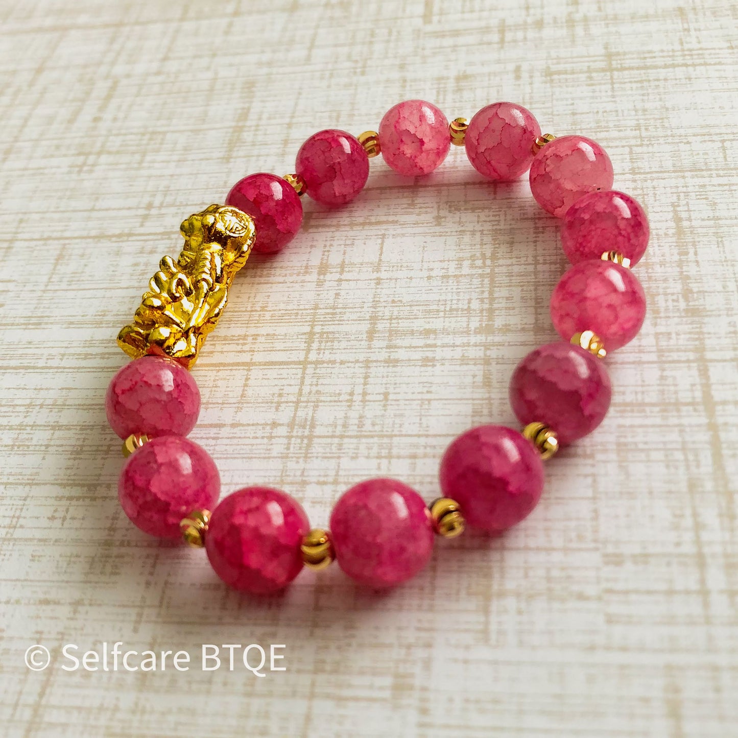 The Pink Jade Pixiu Bracelet | Pink Jade & Gold Pixiu | Love · Luck · Prosperity | 8mm