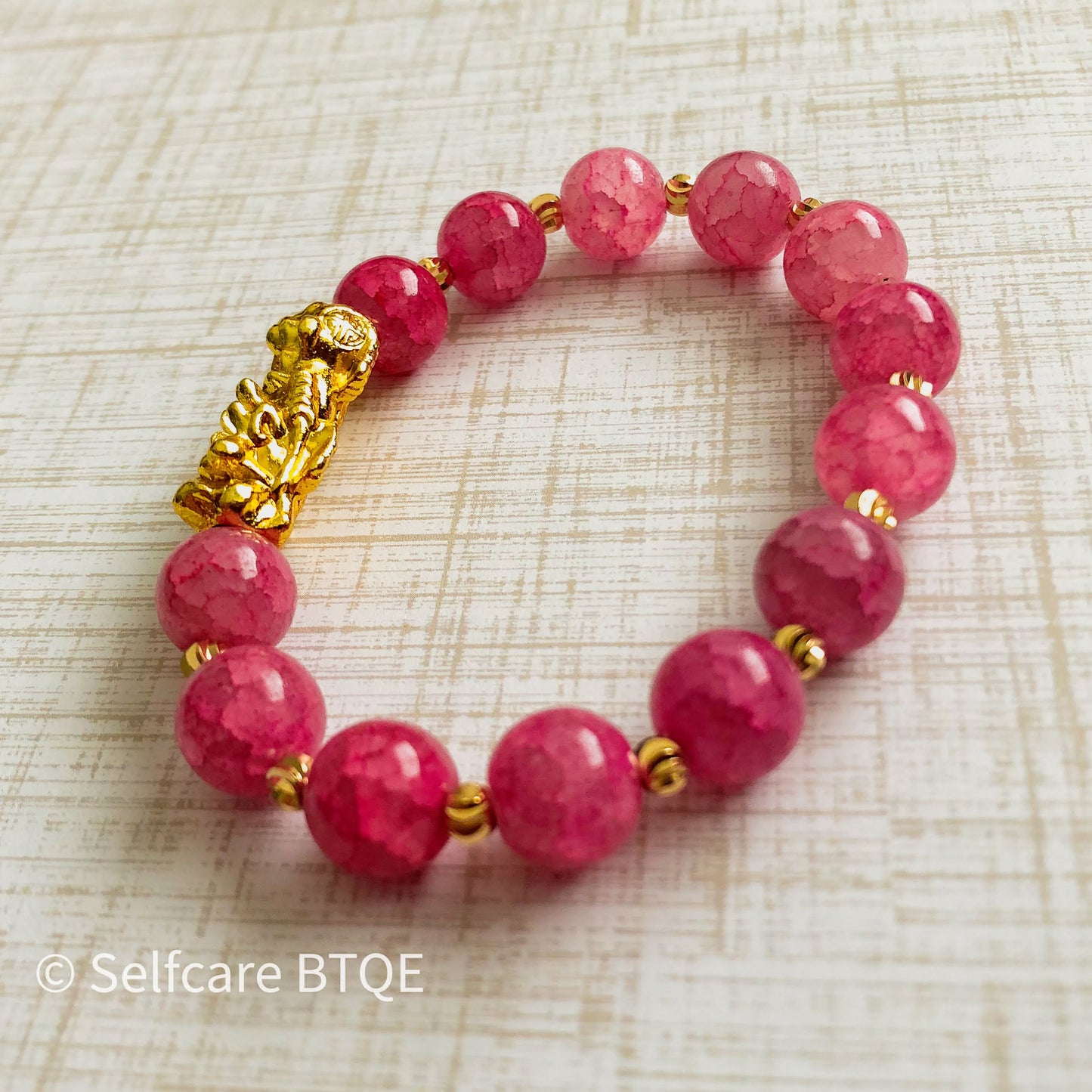 Pink Jade Feng Shui Wealth Good Luck Pixiu Bracelet
