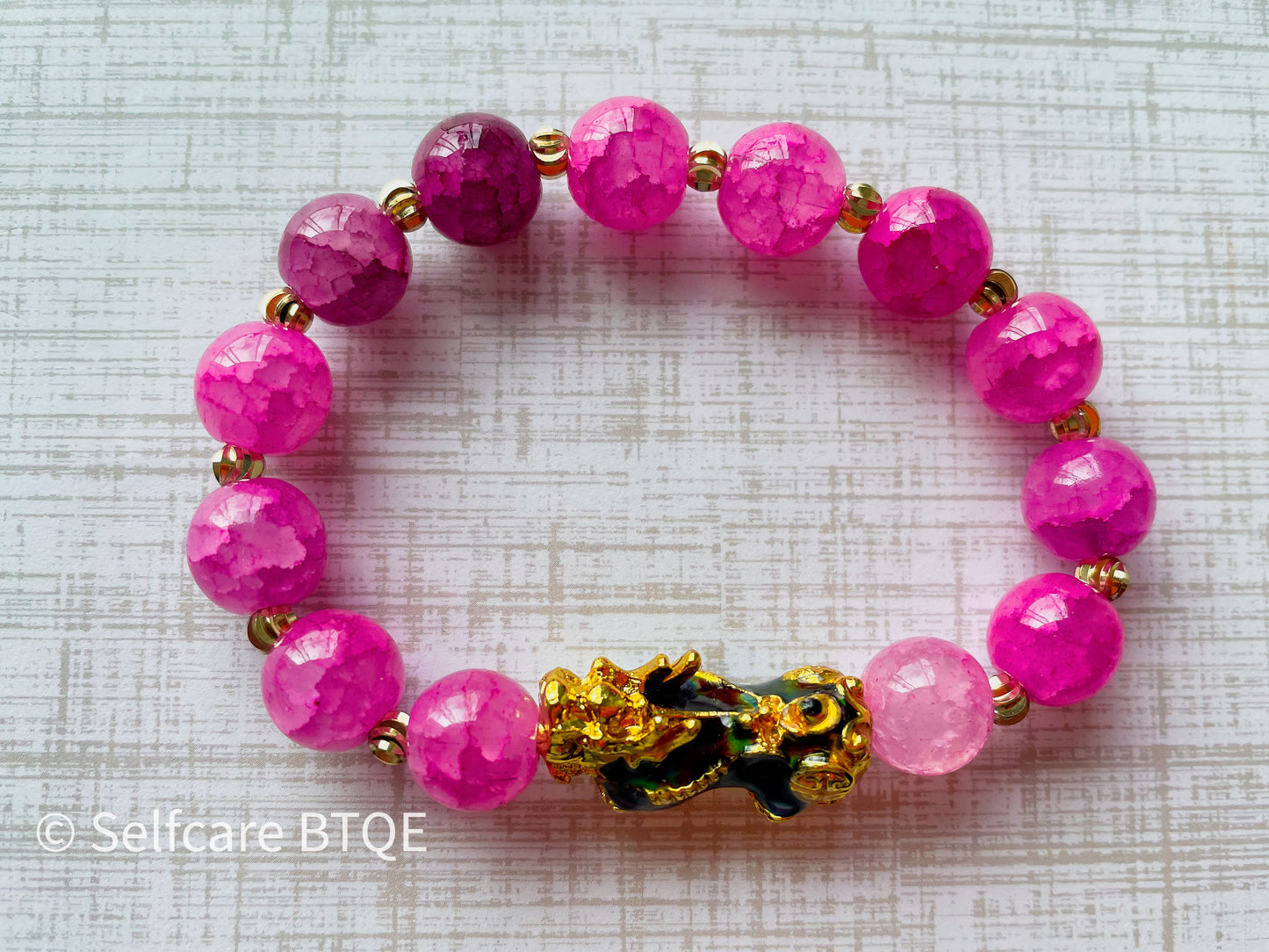 The Pink Jade Pixiu Bracelet | Pink Jade & Gold Pixiu | Love · Luck · Prosperity | 8mm