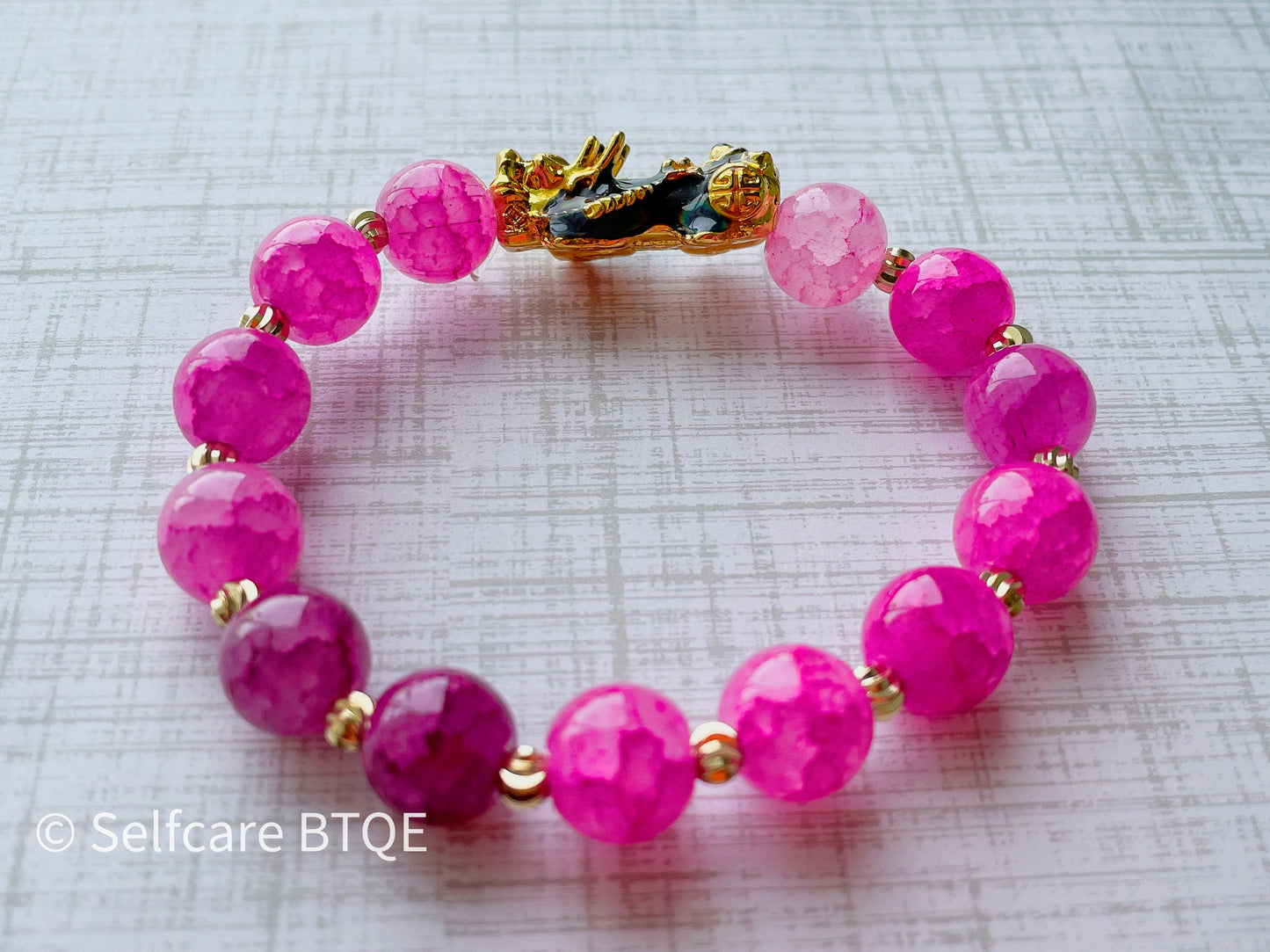 The Pink Jade Pixiu Bracelet | Pink Jade & Gold Pixiu | Love · Luck · Prosperity | 8mm