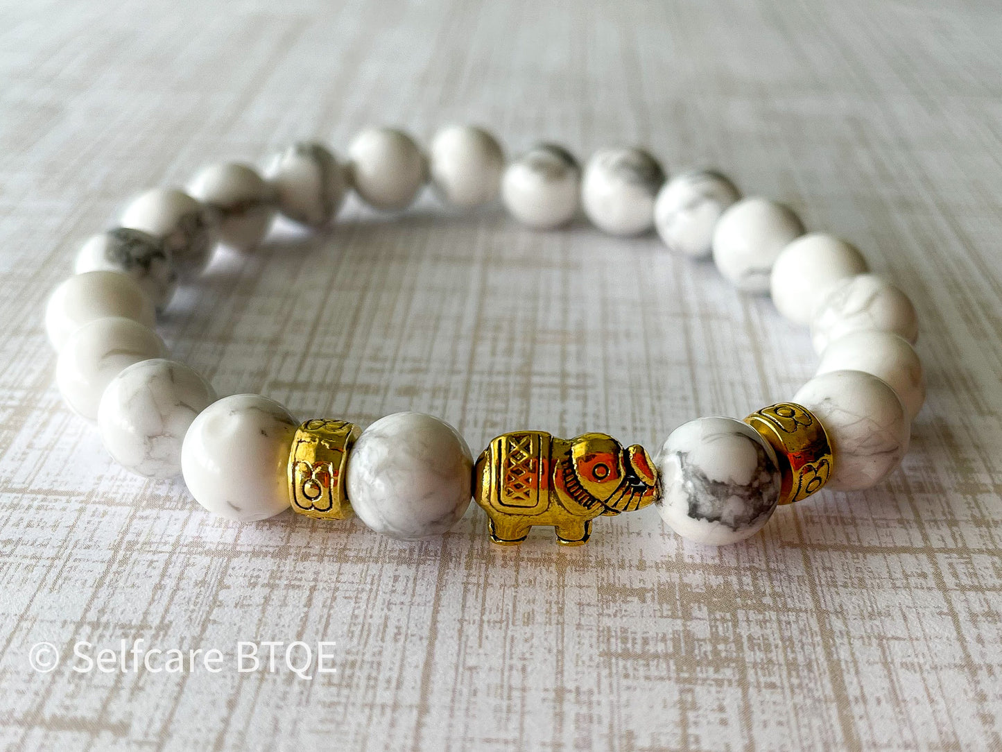 The Gentle Giant: White Turquoise & Golden Elephant Bracelet