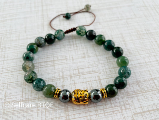 Buddha Head Bracelet with Marine Agate Stones