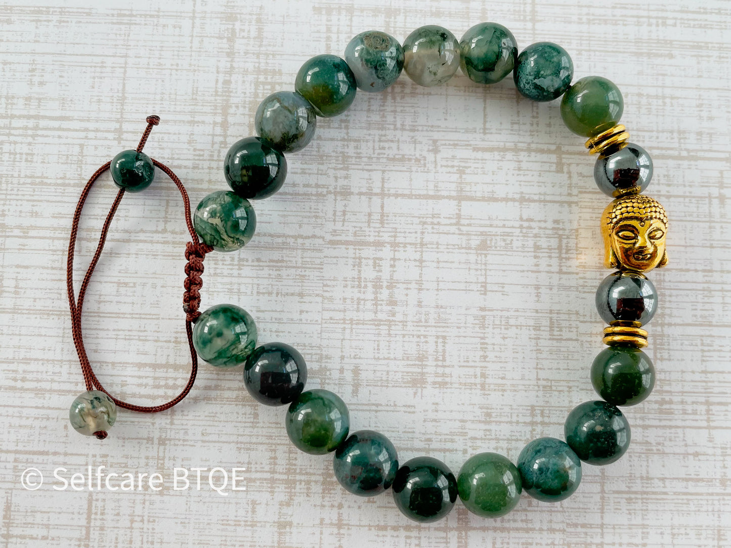 Buddha Head Bracelet with Marine Agate Stones