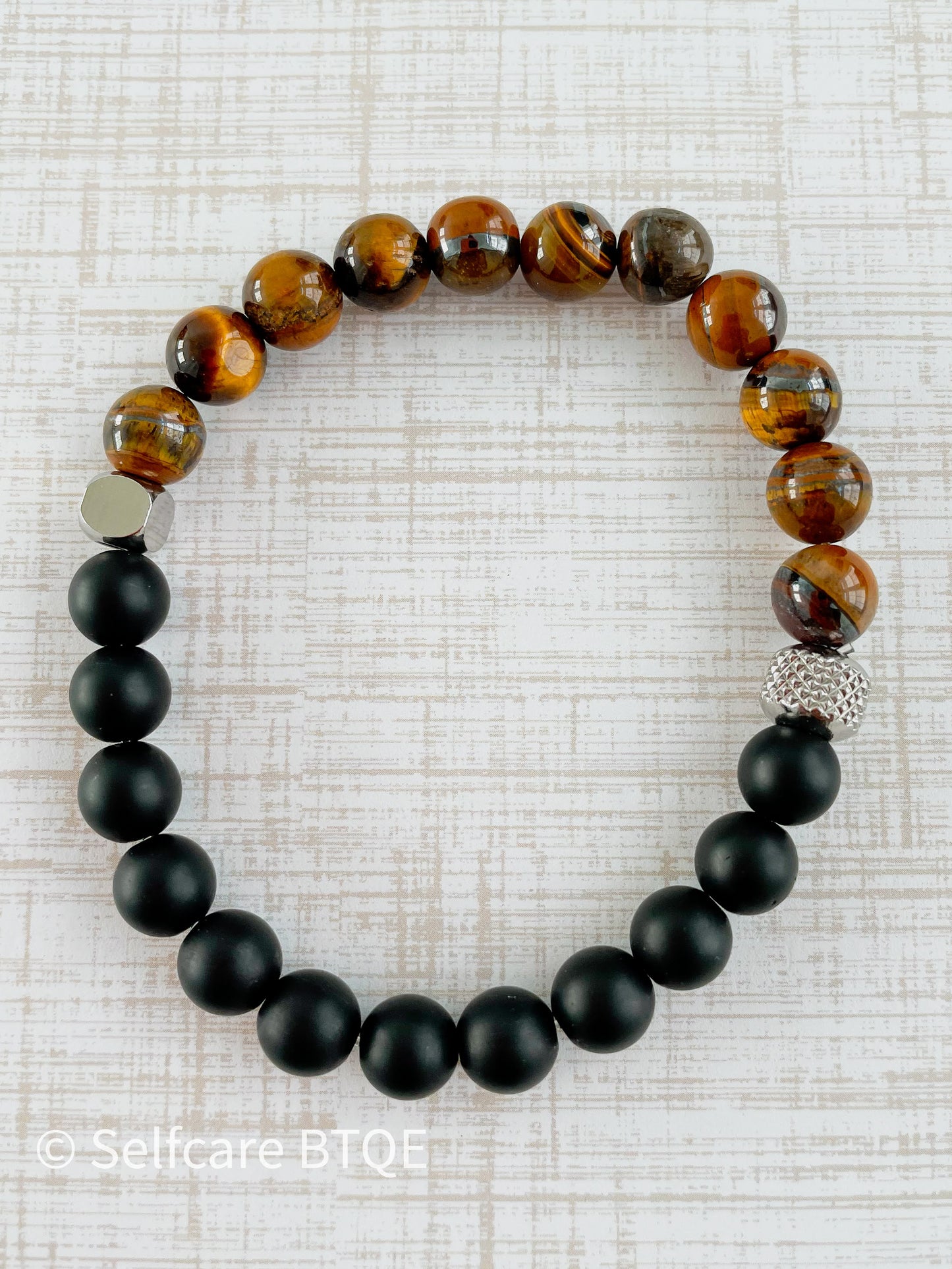 Tiger’s Eye and Frosted Black Agate Stone Bracelet |8mm