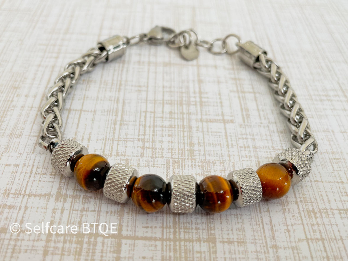 Tiger’s Eye Stone Stainless Steel Chain Bracelet