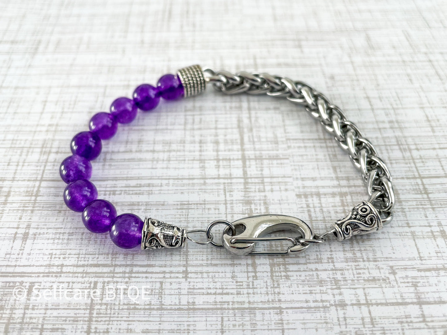 Amethyst Stainless Steel Chain Bracelet for Men