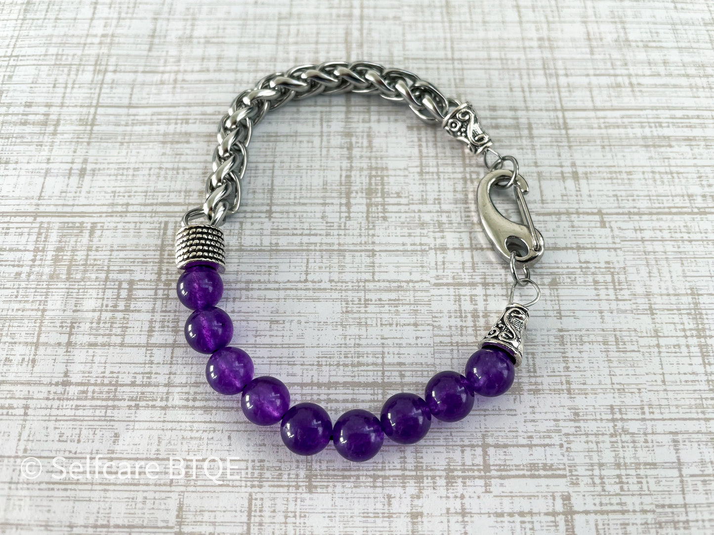 Amethyst Stainless Steel Chain Bracelet for Men