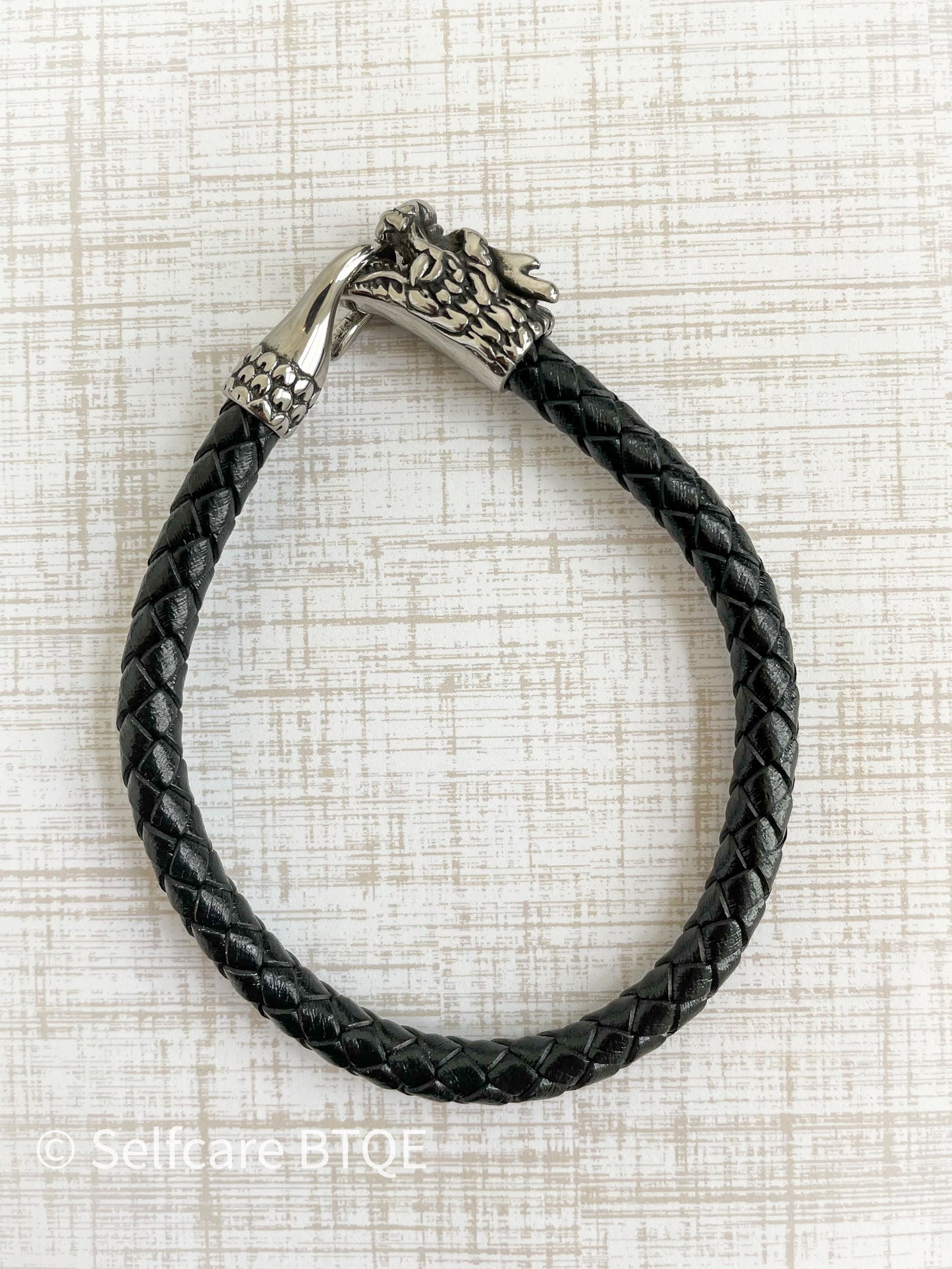 Power Leather Bracelet with Dragon Clasp