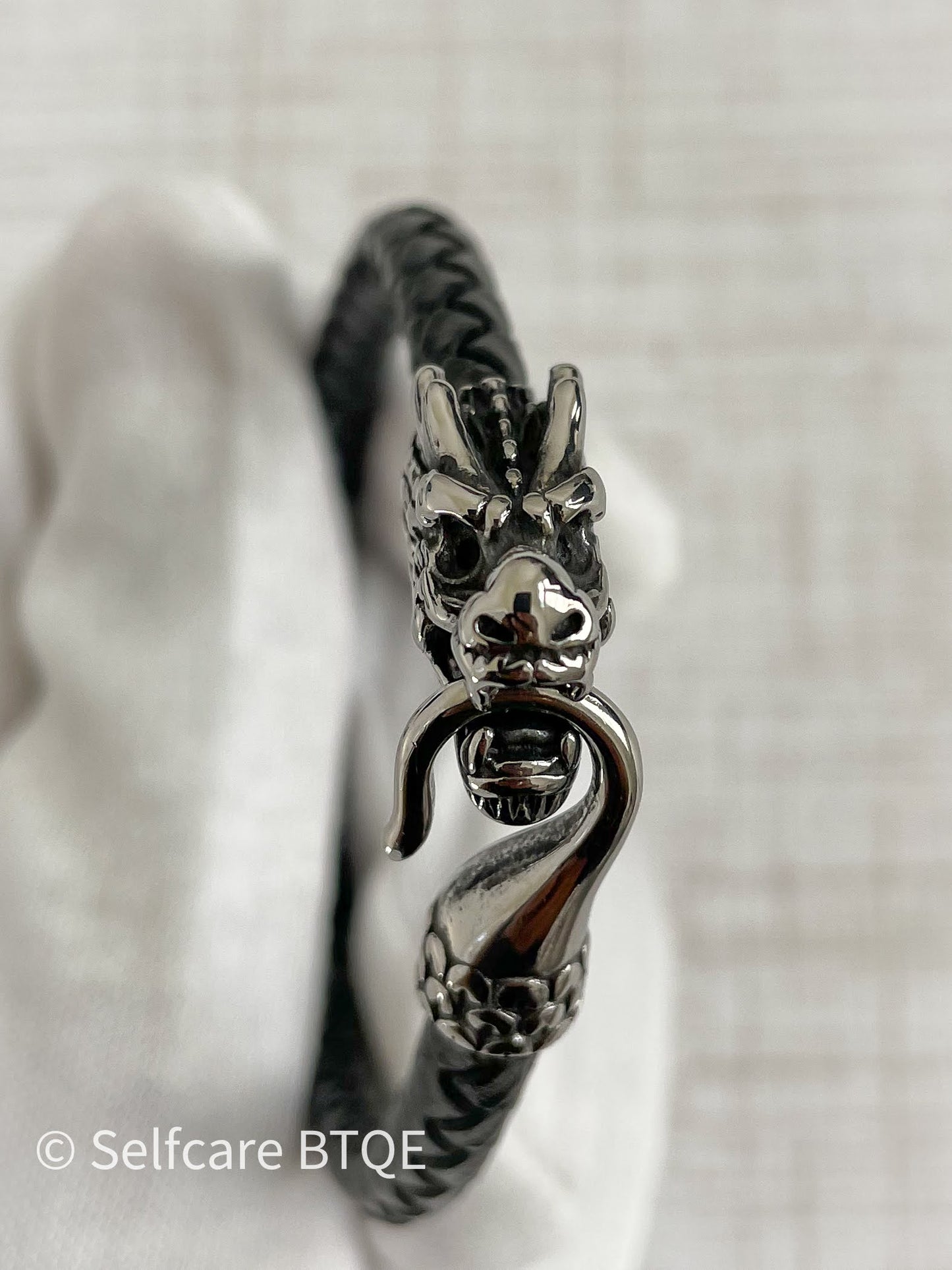 Power Leather Bracelet with Dragon Clasp