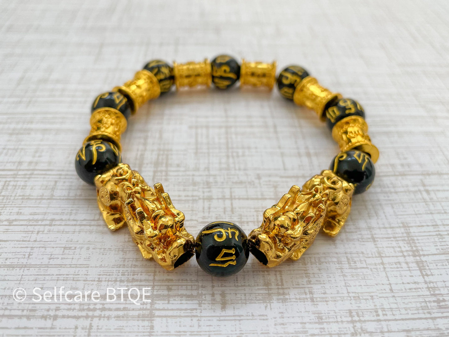 Double Pixiu Prime Feng Shui Six Word Mantra Bracelet