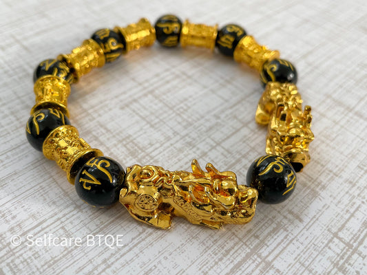 Double Pixiu Prime Feng Shui Six Word Mantra Bracelet