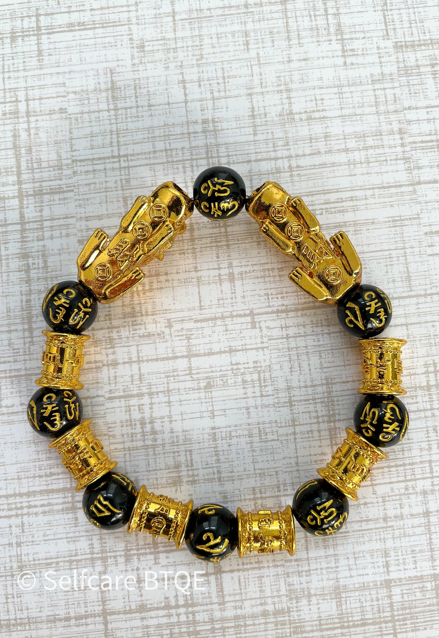 Double Pixiu Prime Feng Shui Six Word Mantra Bracelet