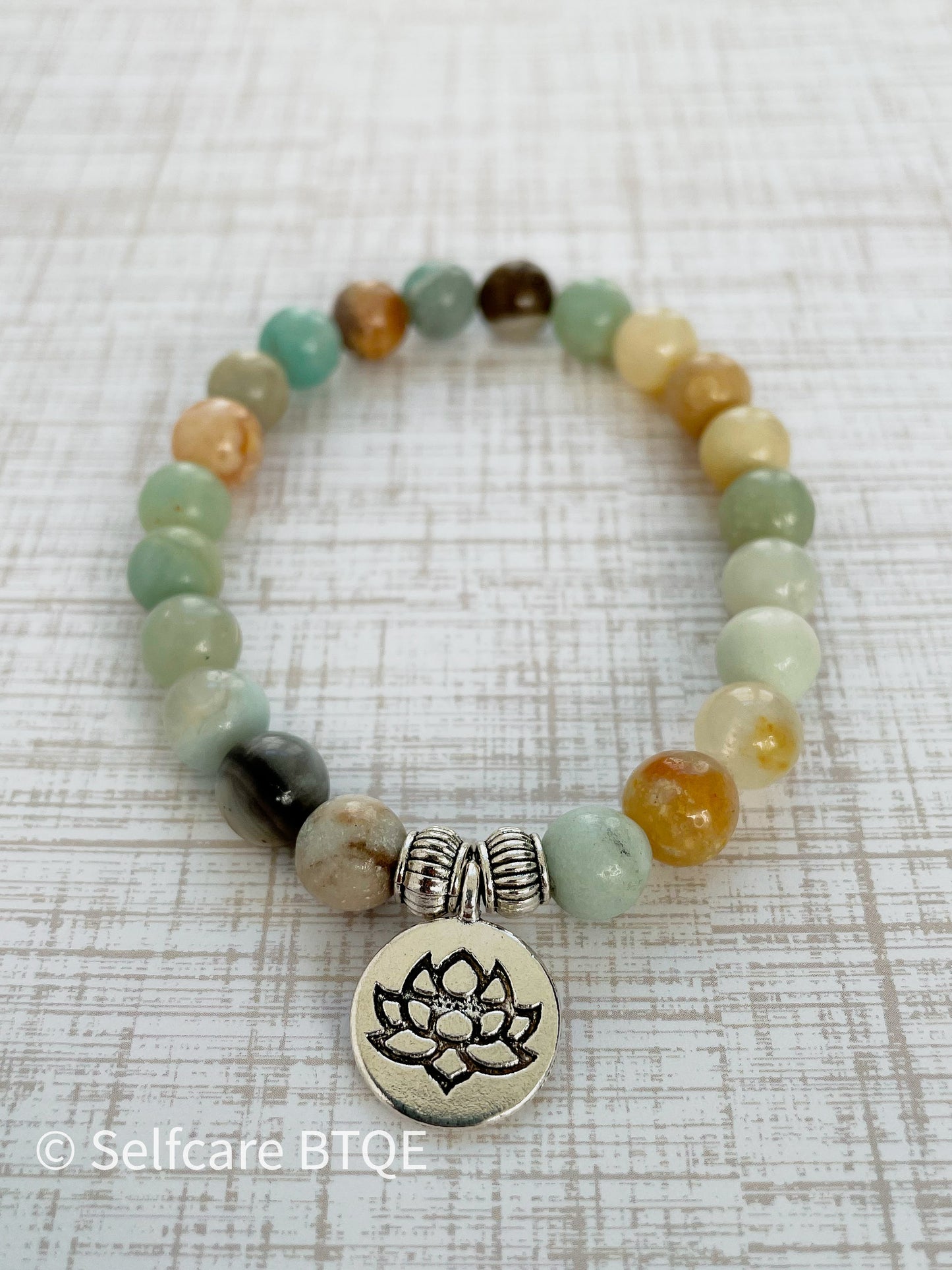 Amazonite Beaded Bracelet with Lotus Charm | 8mm