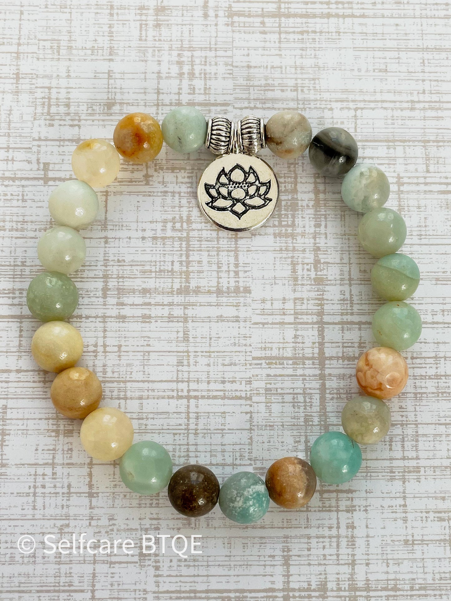 Amazonite Beaded Bracelet with Lotus Charm | 8mm