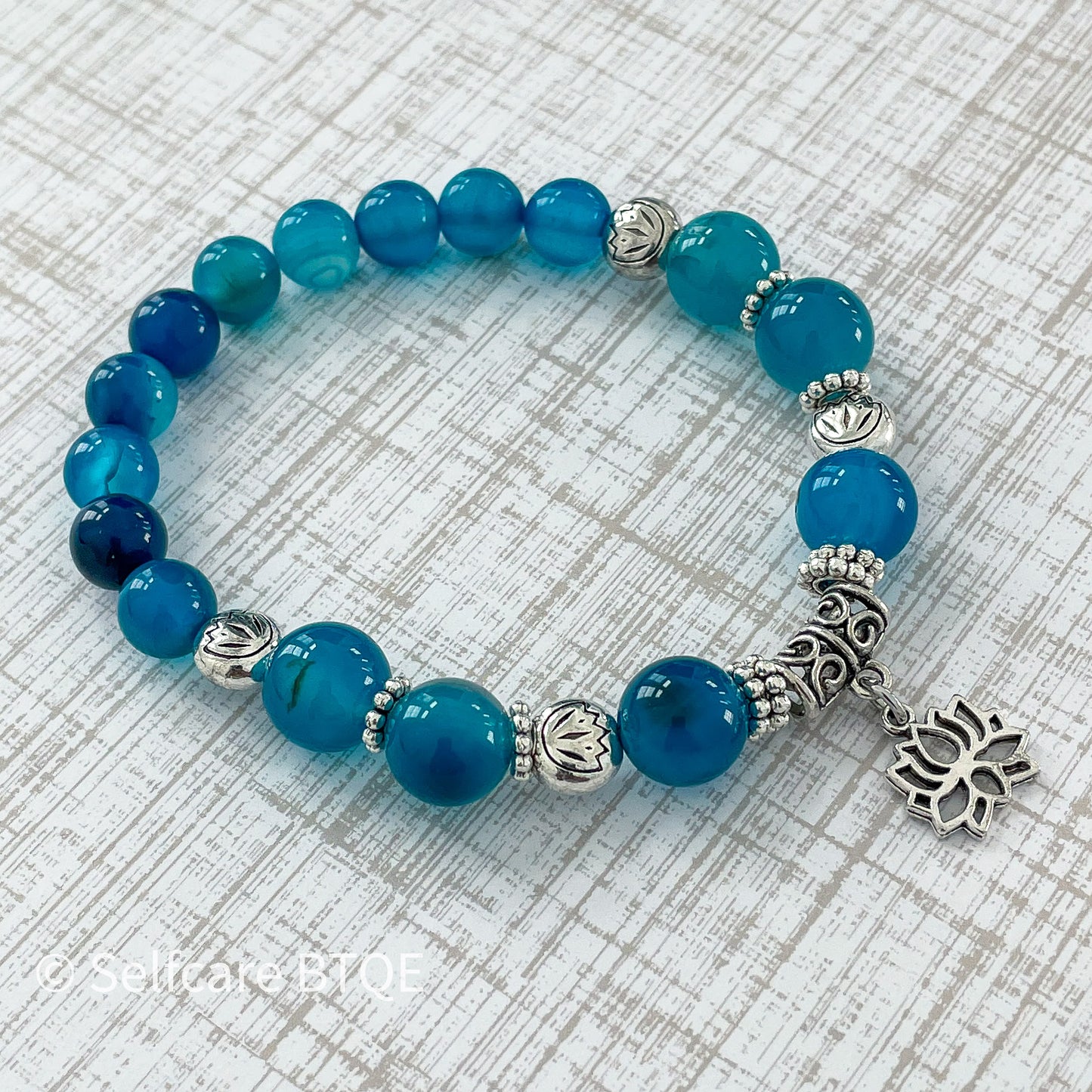 Lotus Flower with Blue Agate Stones Bracelet