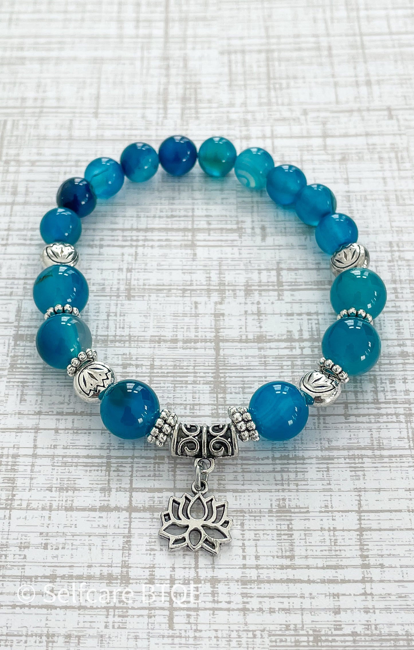 Lotus Flower with Blue Agate Stones Bracelet