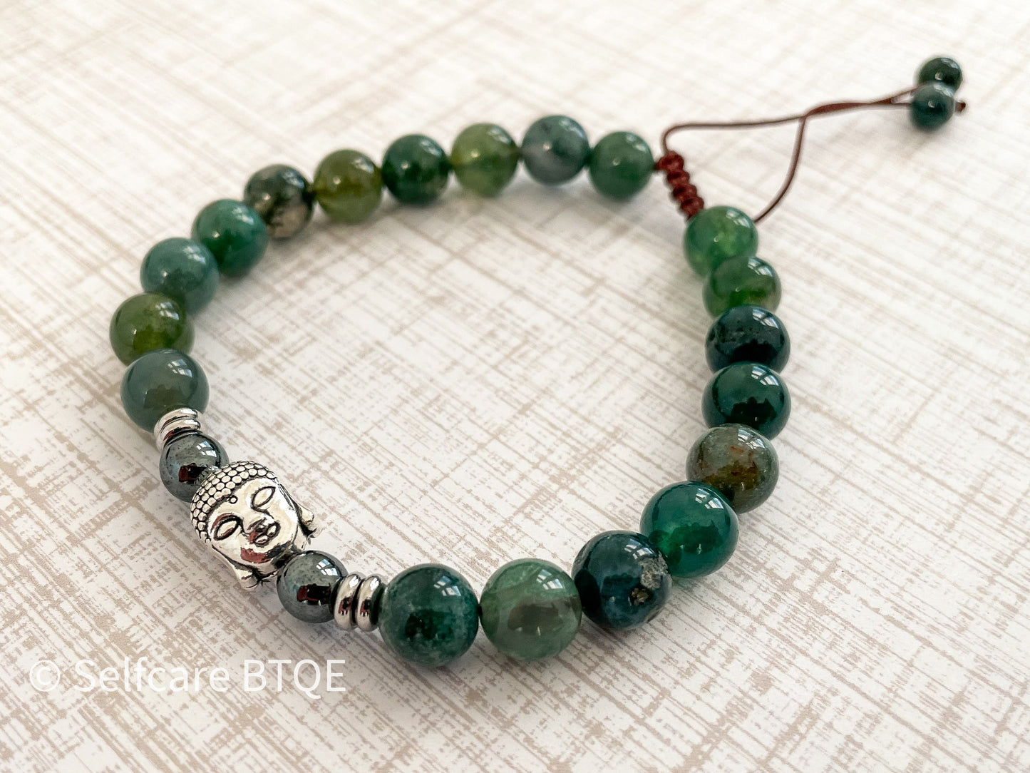 Buddha Head Bracelet with Marine Agate Stones