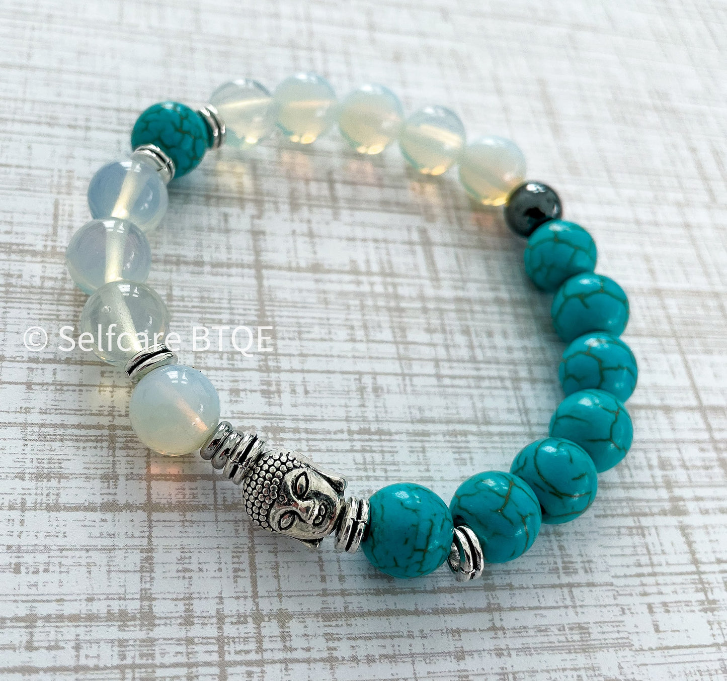 The Enlightened Harmony Bracelet with Opalite Moonstone and Turquoise Natural Stones | 10mm