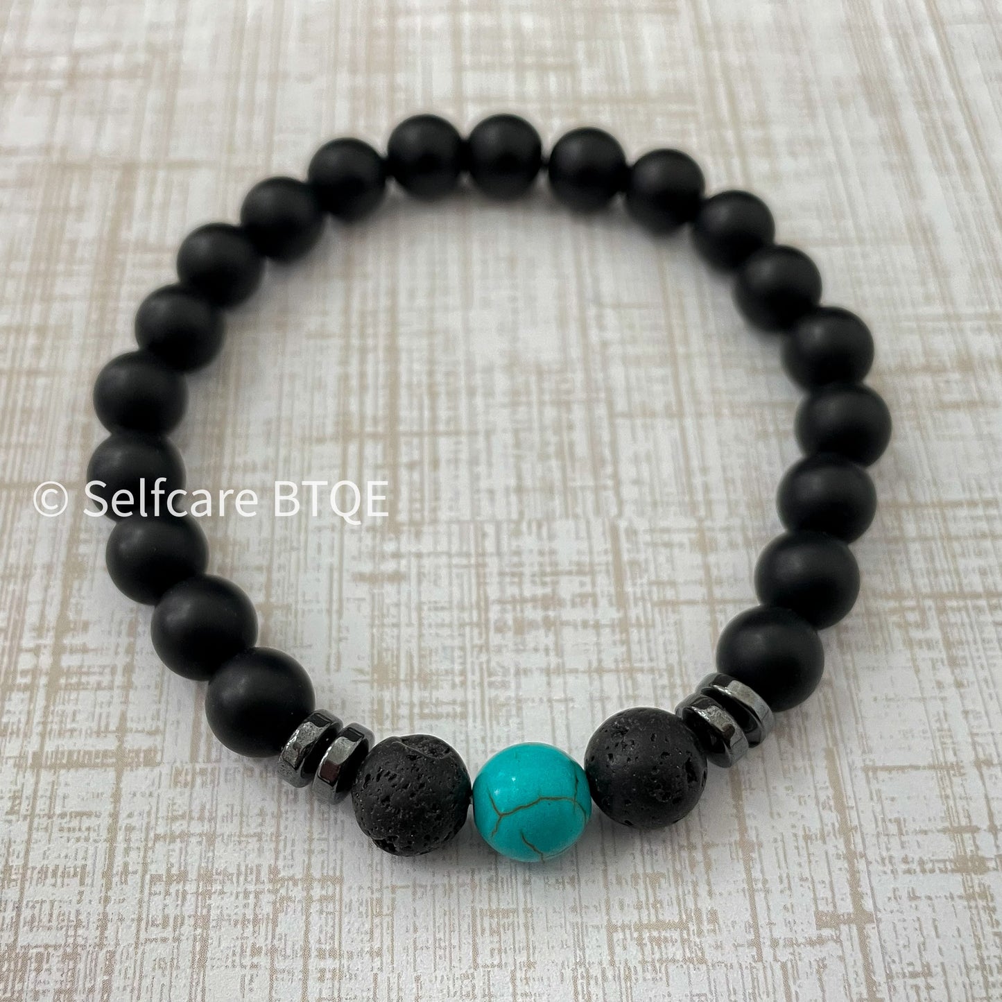 Turquoise & Black Lava Stone Beaded Bracelet