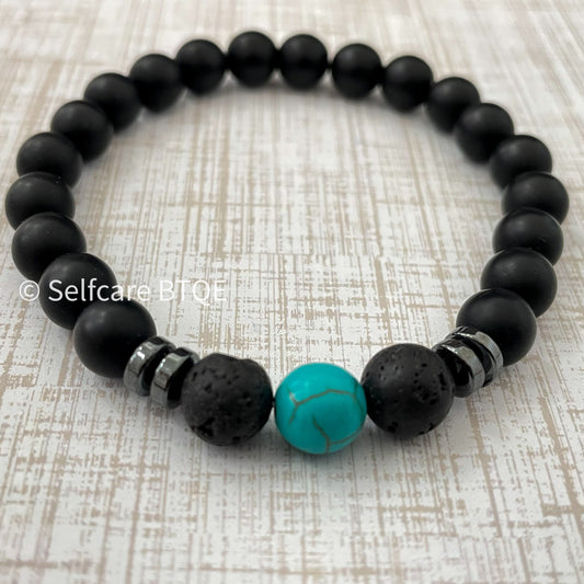 Turquoise & Black Lava Stone Beaded Bracelet