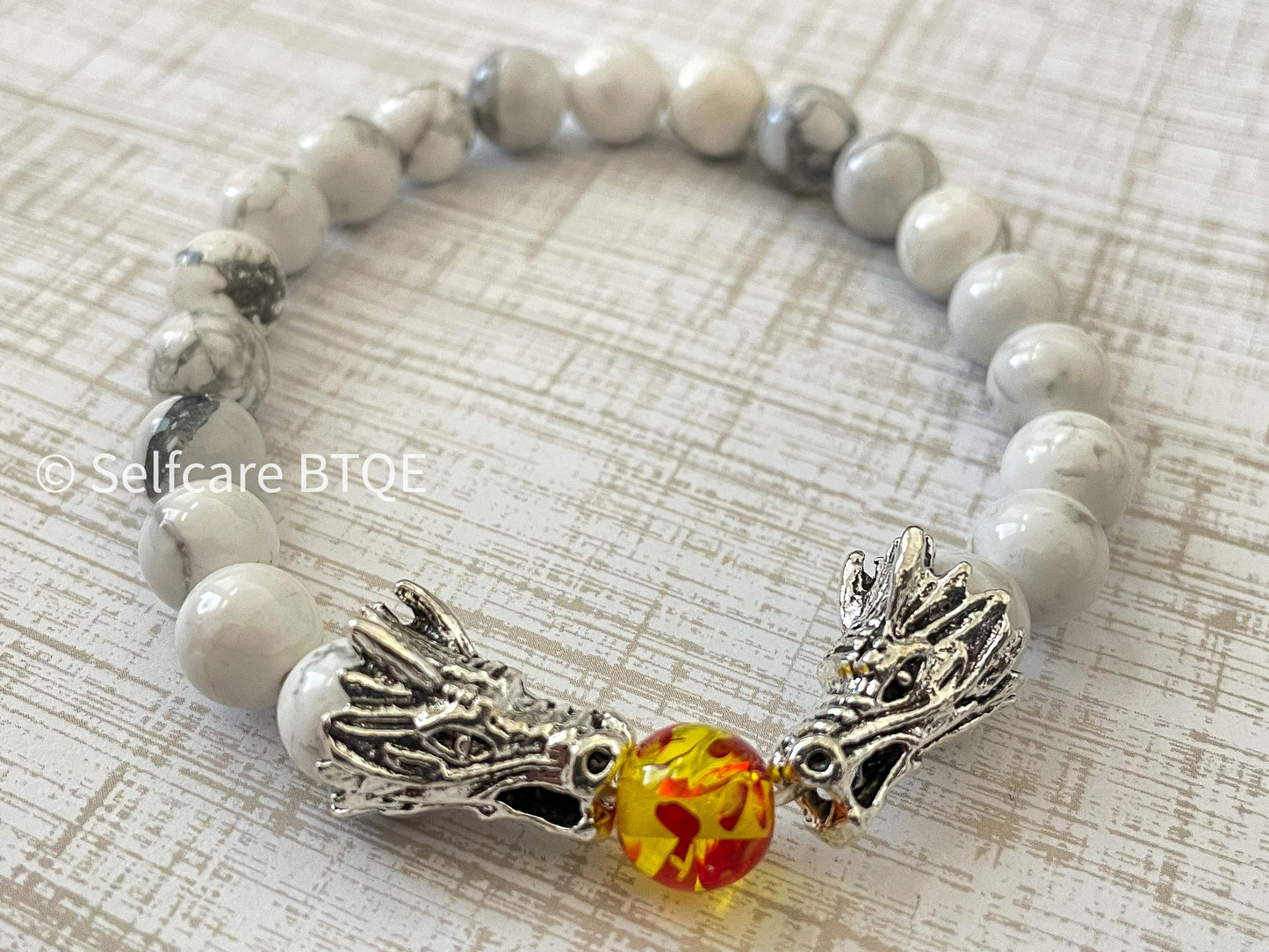 Dragon Bracelet White Turquoise & Amber Resin And Dragon Head Beads
