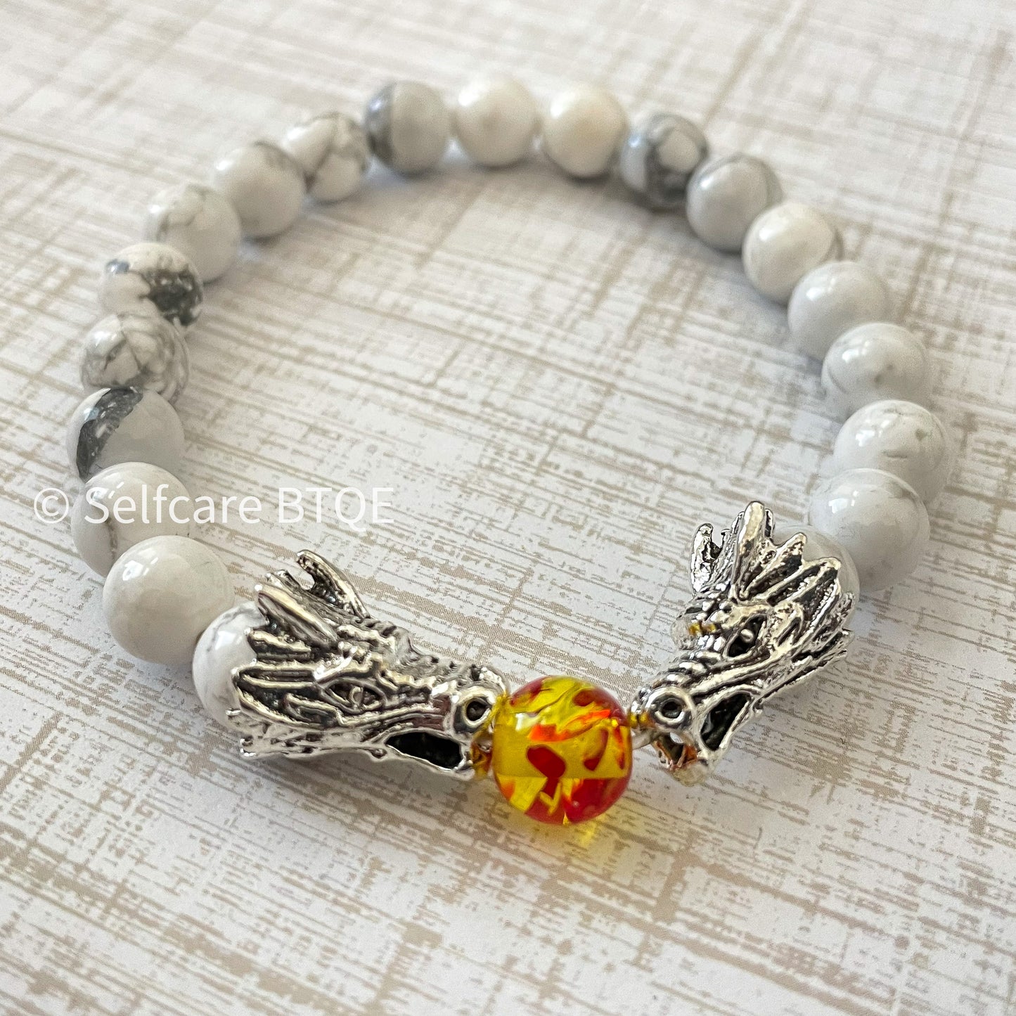 Dragon Bracelet White Turquoise & Amber Resin And Dragon Head Beads